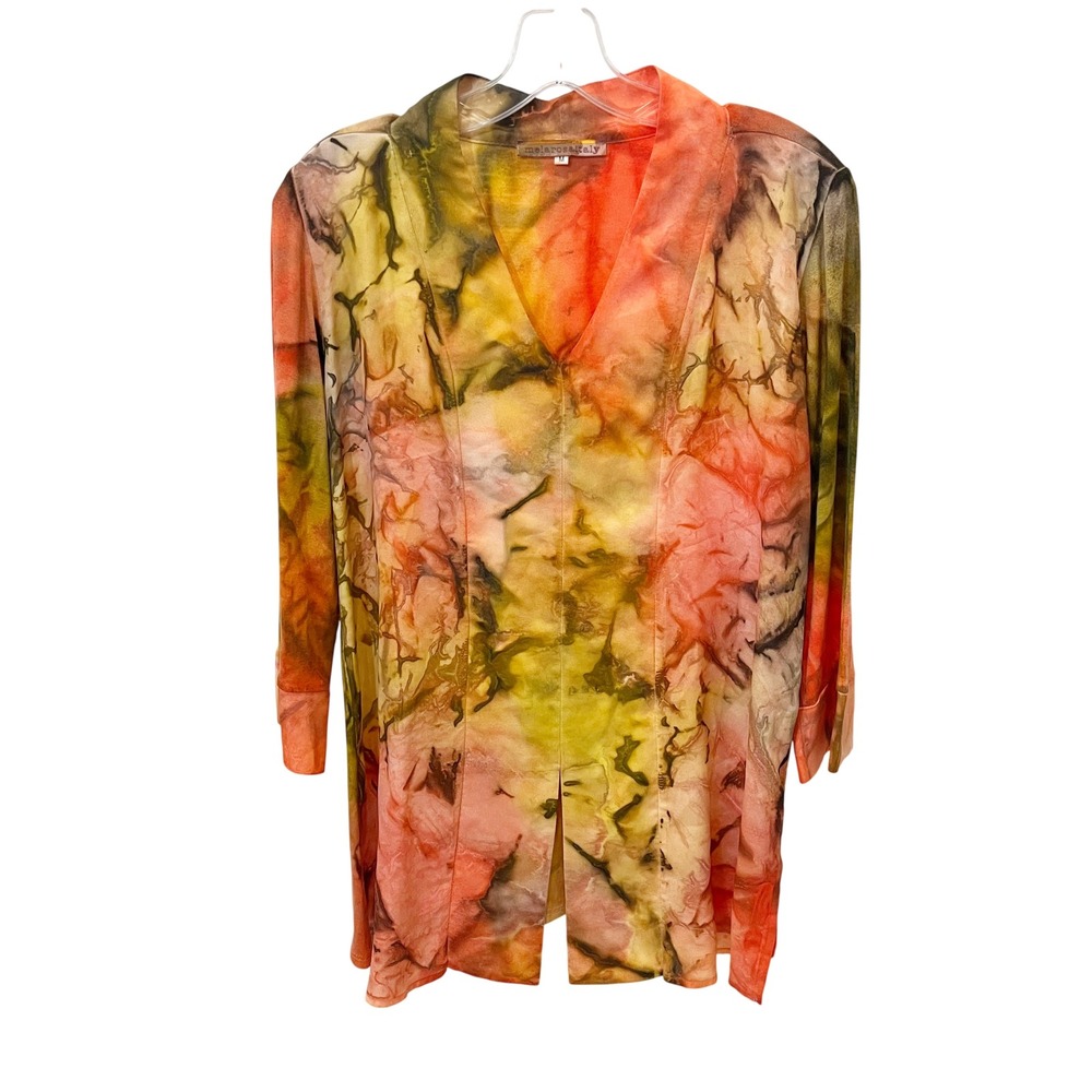 Melarosa Italy Womens Abstract Watercolor Tie Dye Tunic Top Orange Size Medium